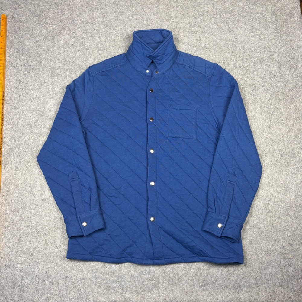 Club Room Mens Blue Quilted Snap Front Shirt Jacket Mock Neck Chest Pocket